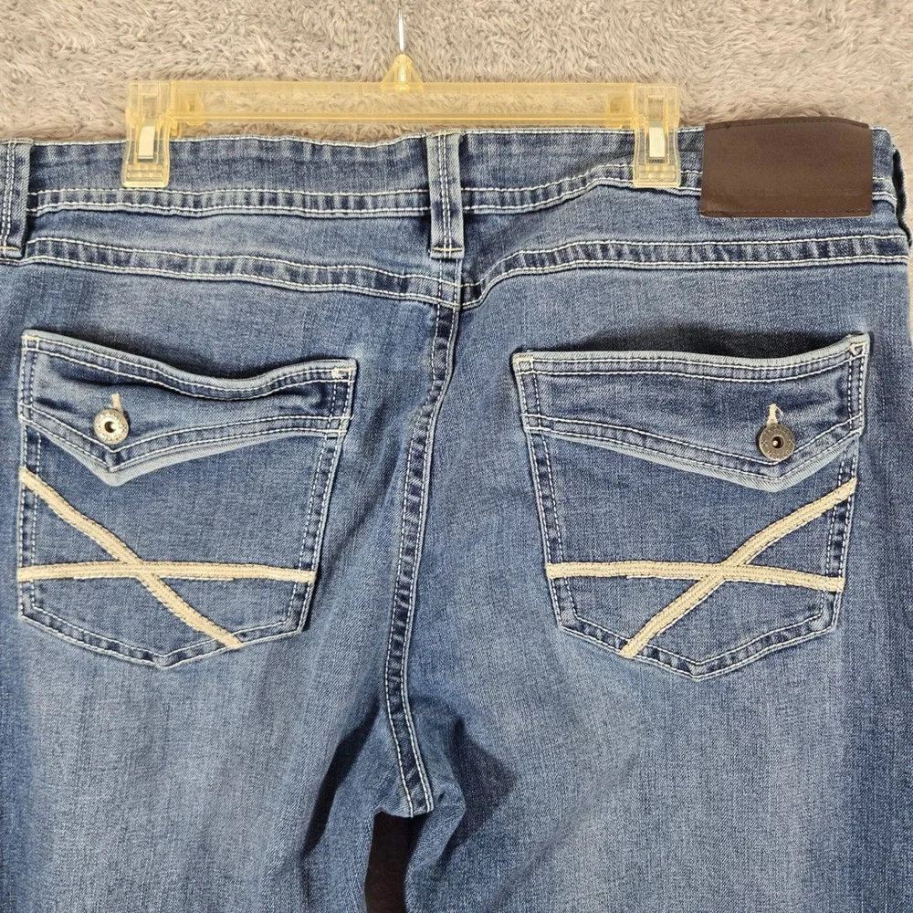 Axel Slim Boot Blue Jeans Mens 40x32 Medium Wash Embroidered Flap Pocket Stretch